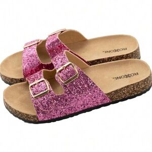 NWT Pink Glitter Sandals With Buckle